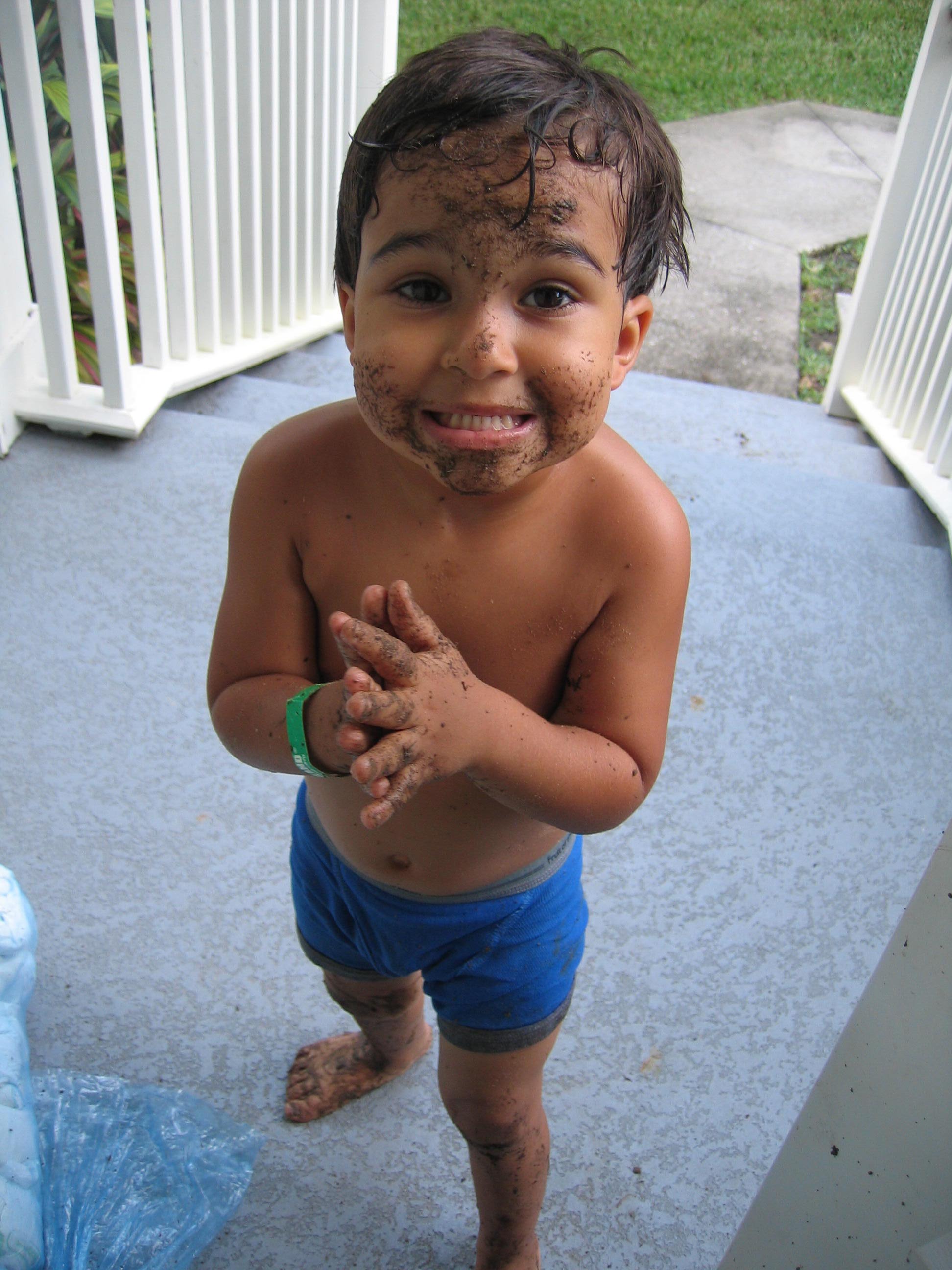 "No, Mommy...I didn't touch the mud. Yes, I'm sure."