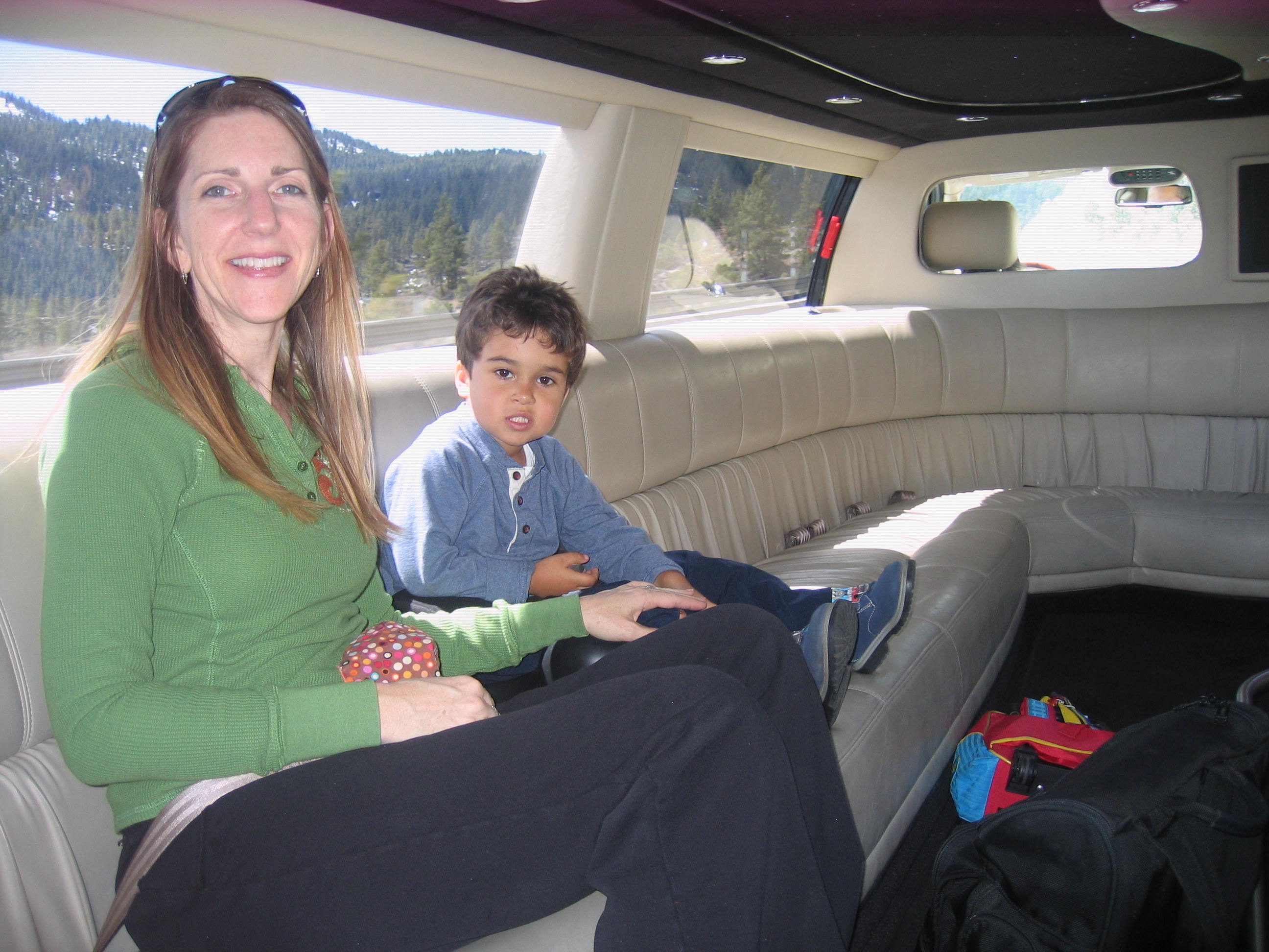 Richie Rich and his Mommy enjoy the hour long limo ride from the Reno airport up the mountain roads to Lake Tahoe.