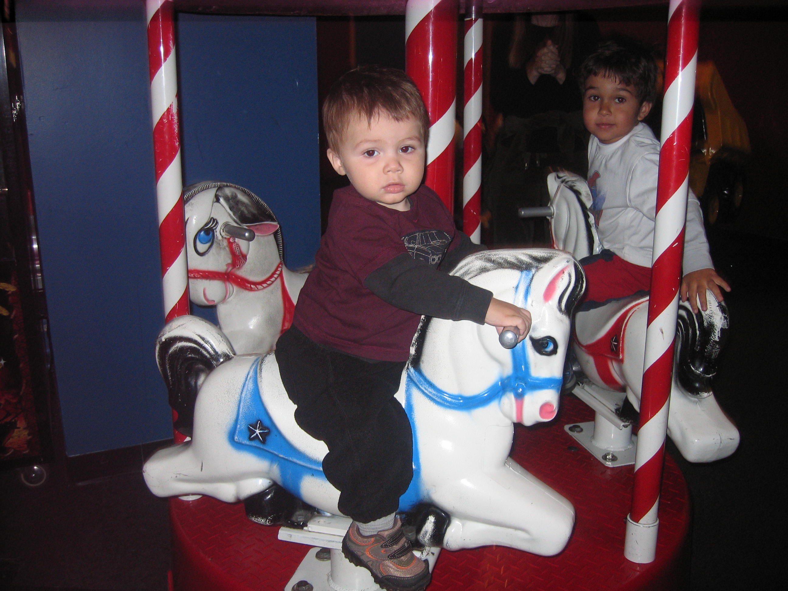 Zeke's first ride by himself! I ran around in circles beside him in case he fell. Around and around...I almost puked.